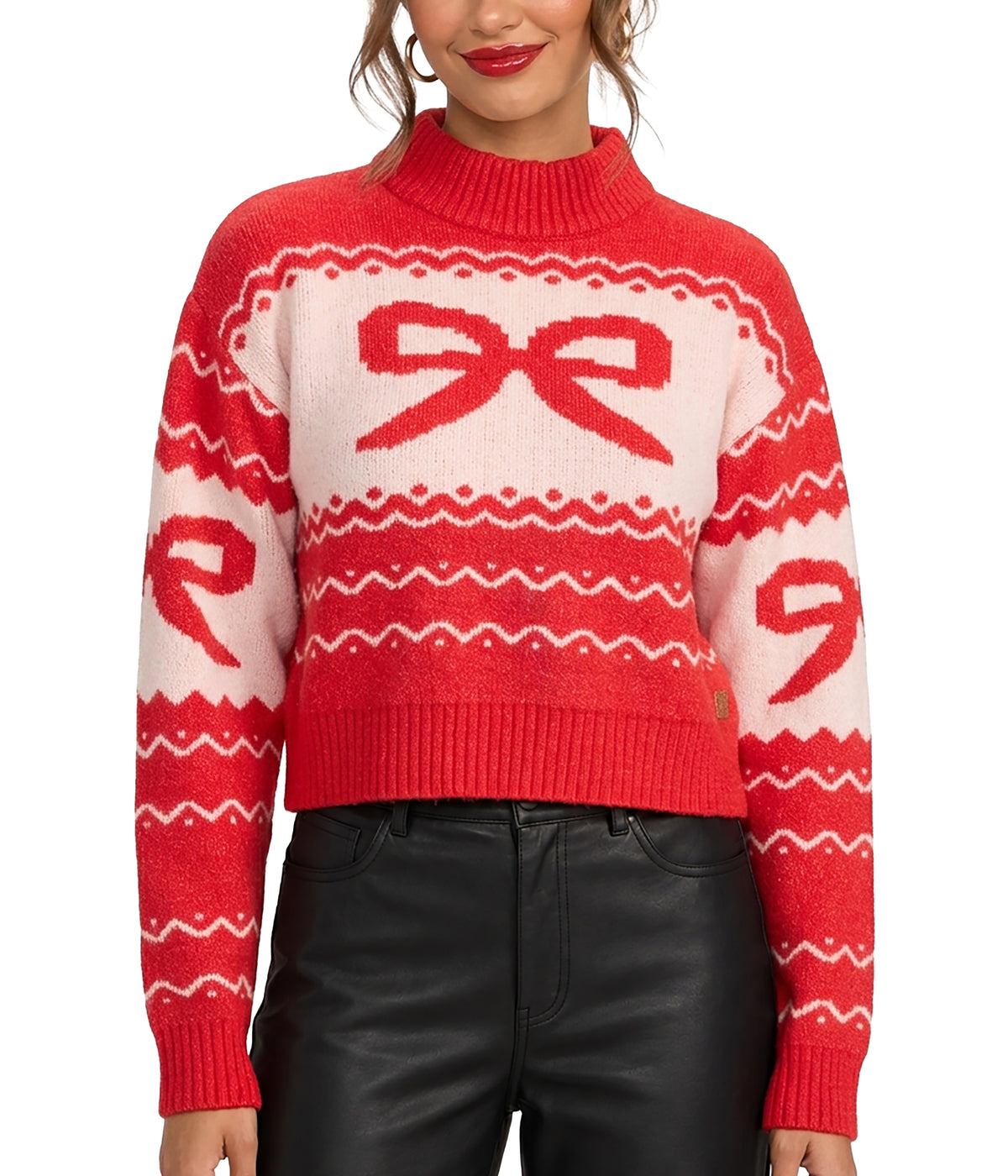 Women's Cozy Knit Bow Cropped Christmas Sweater