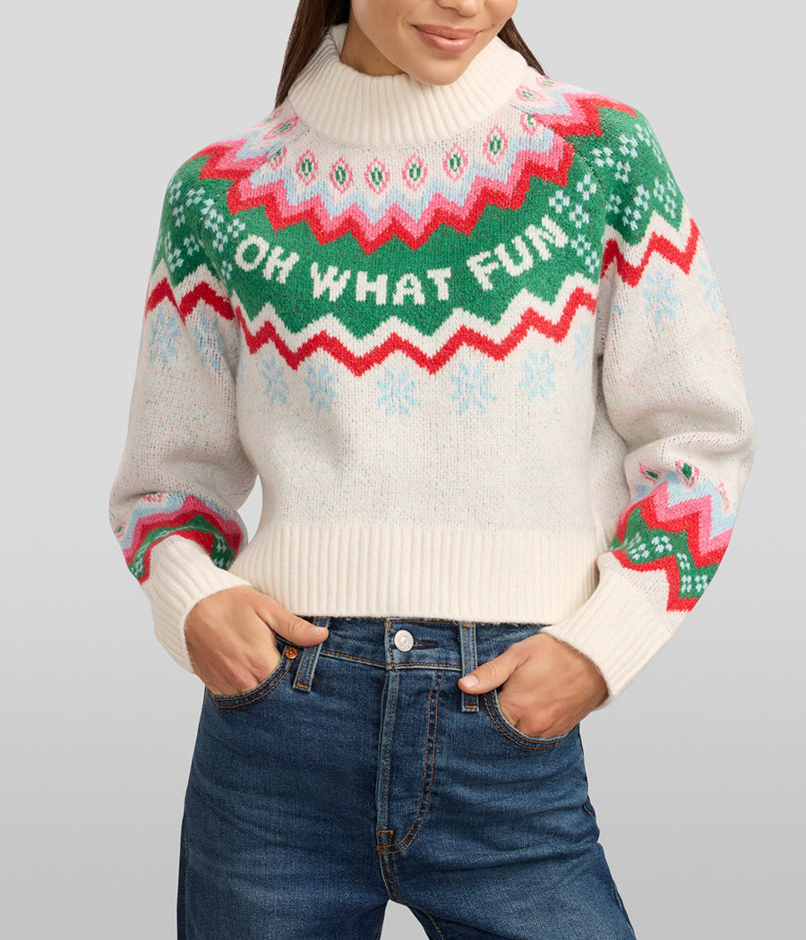 Women's Cozy Knit Oh What Fun Cropped Christmas Sweater