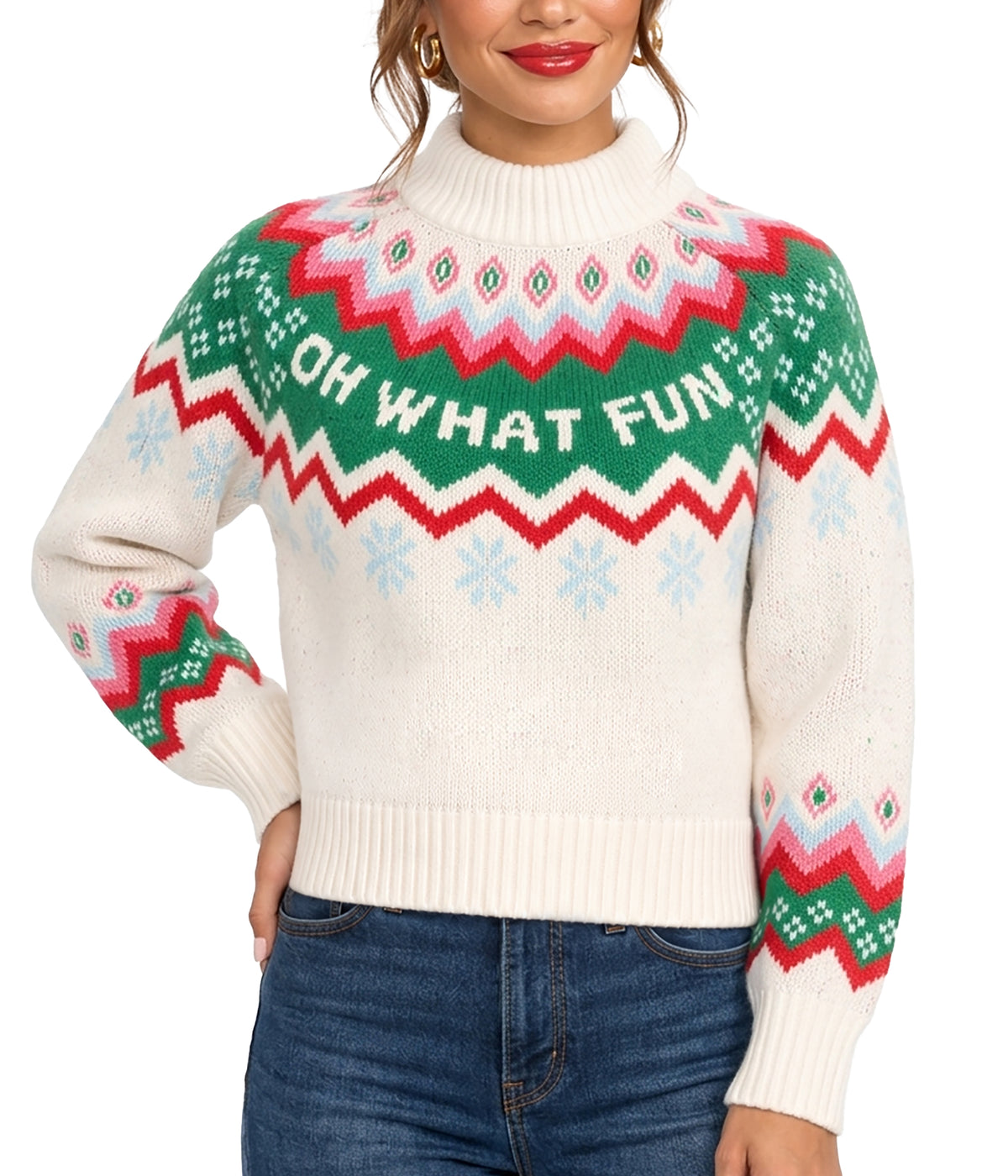 Women's Cozy Knit Oh What Fun Cropped Christmas Sweater
