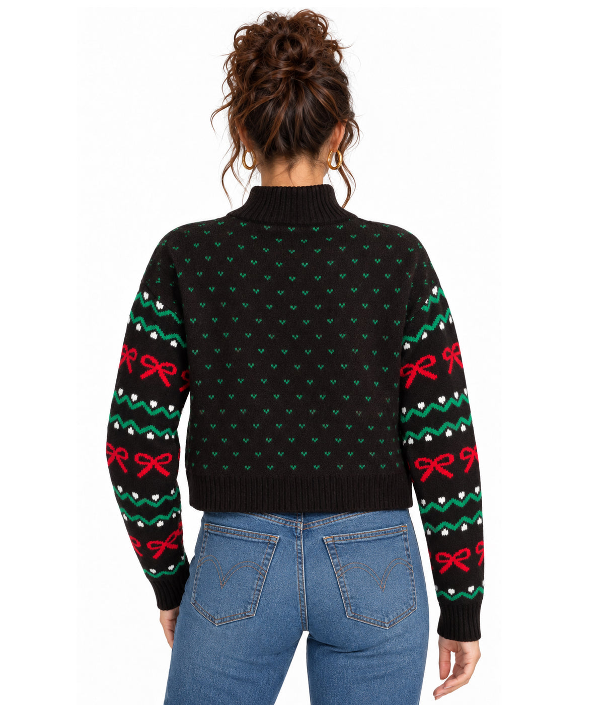 Women's Cozy Knit Rudolph Wreath Cropped Christmas Sweater Image 2