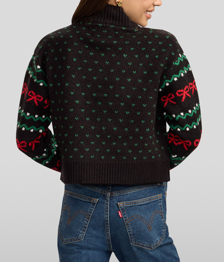 Women's Cozy Knit Rudolph Wreath Cropped Christmas Sweater Image 2