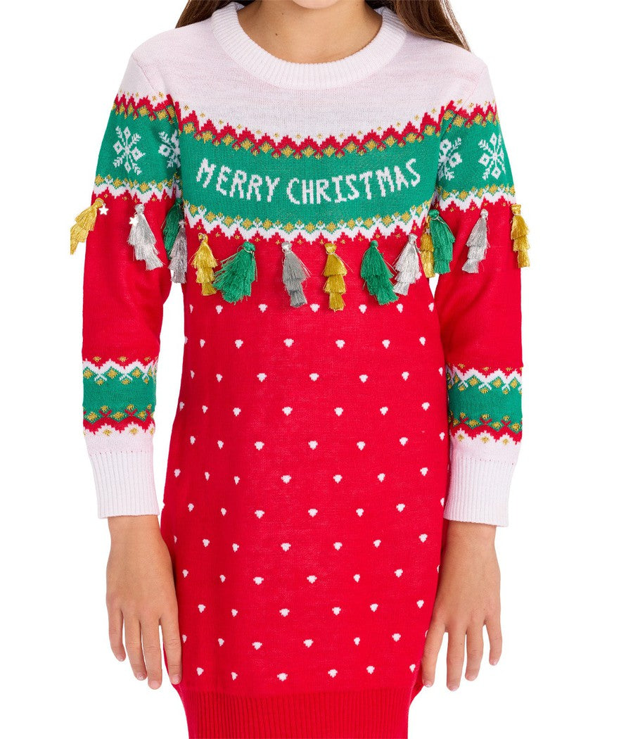 Merry Christmas Tassel Sweater Dress: Girl's Christmas Outfits | Tipsy Elves Merry Christmas Tassel Sweater Dress: Girl's Christmas Outfits | Tipsy Elves