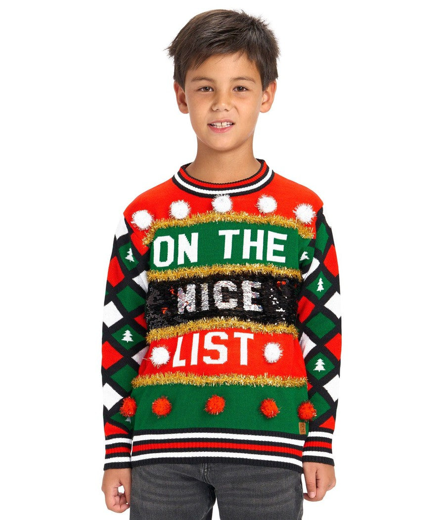 Boy's Naughty or Nice Reversible Sequin Ugly Christmas Sweater