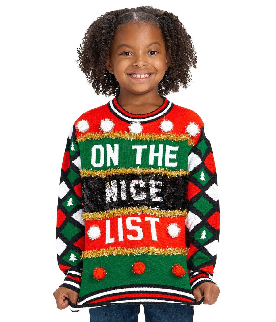 Girl's Naughty or Nice Reversible Sequin Ugly Christmas Sweater