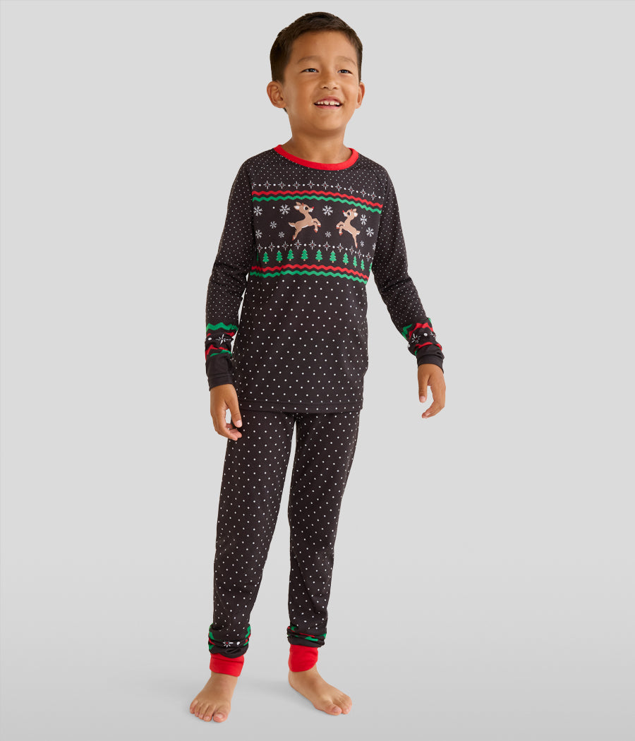 Boy's Fair Isle Rudolph Crew Neck Pajama Set