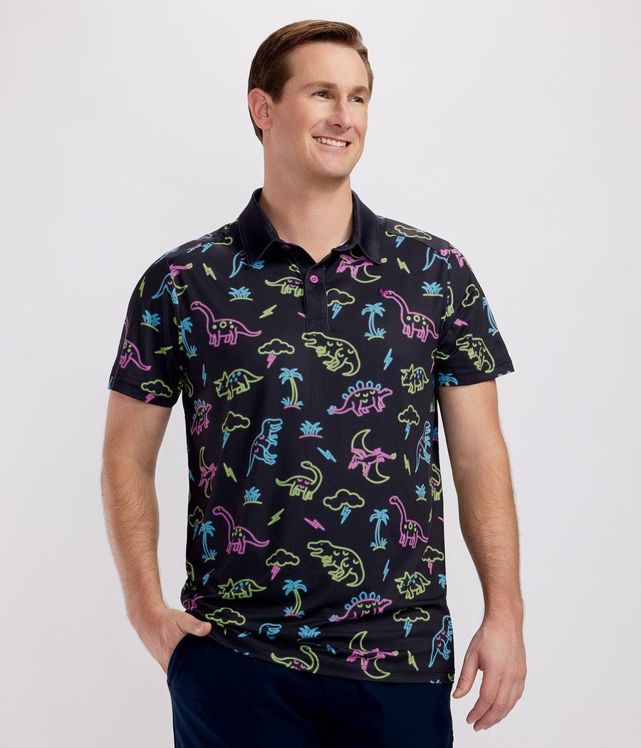 Men's Neon Dinosaur Polo Shirt Image 2