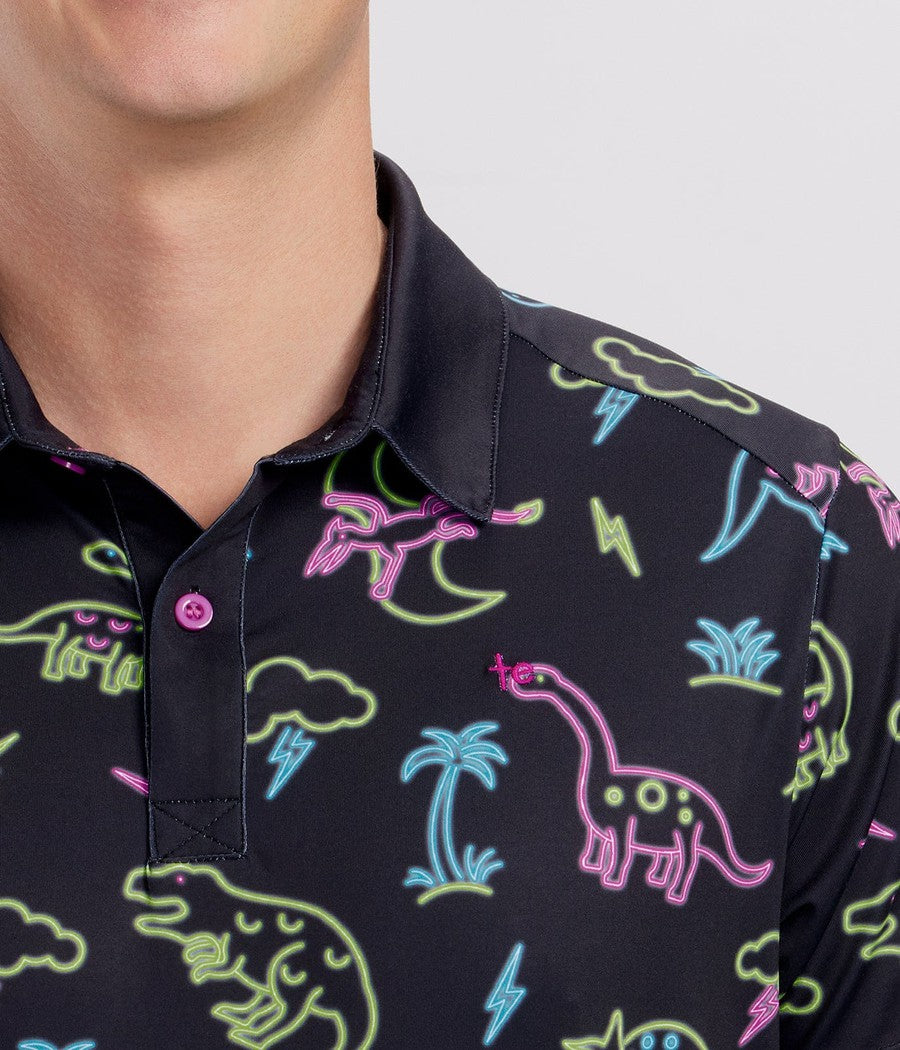 Men's Neon Dinosaur Polo Shirt Image 3