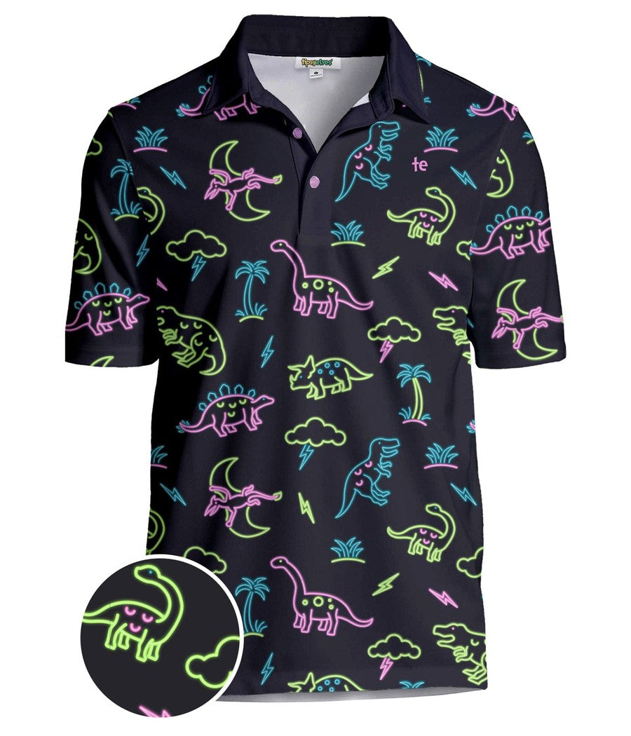 Men's Neon Dinosaur Disc Golf Polo