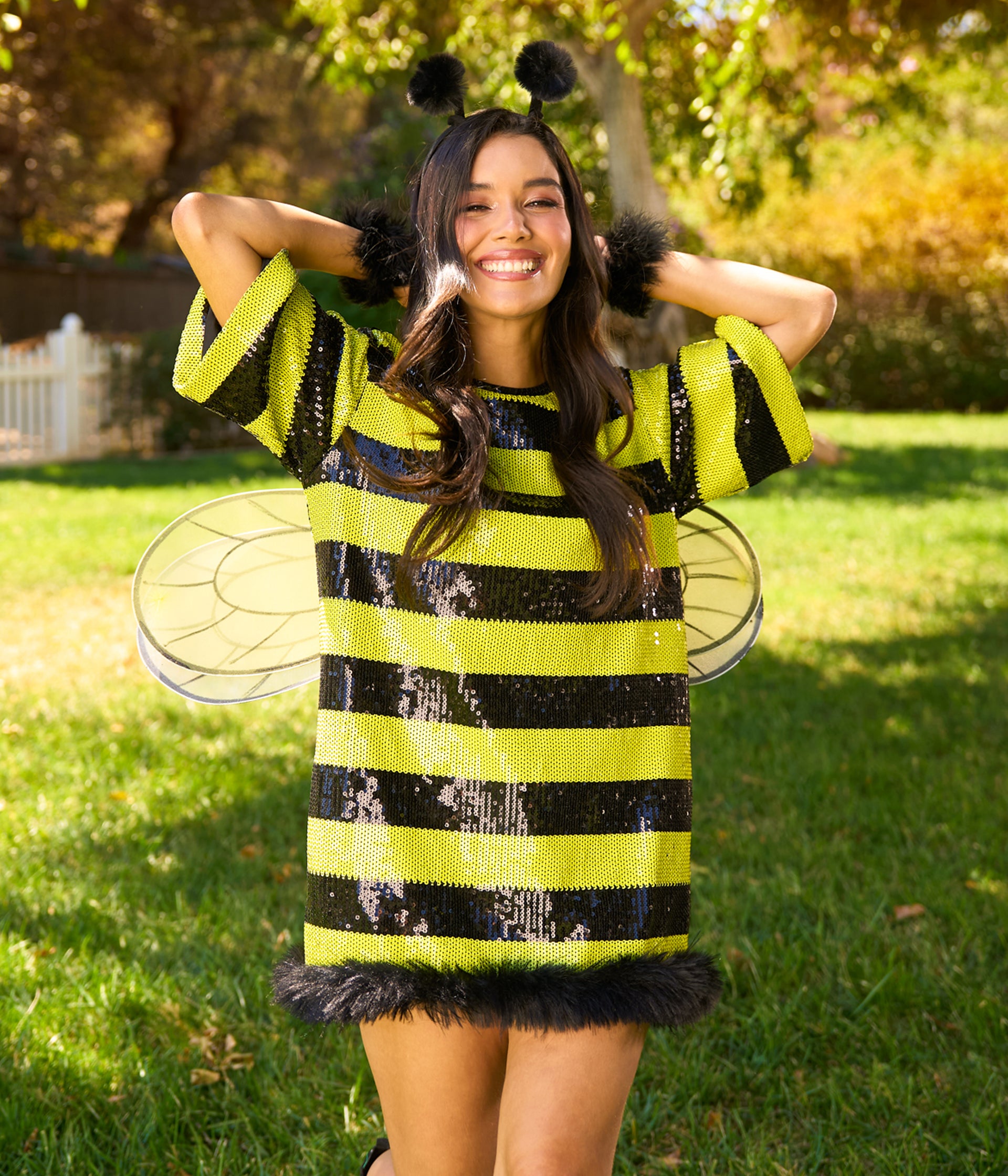 Sequined Bee Costume Dress | Fun Halloween Adult Costume | High Strength & Durable Material | Black/Yellow