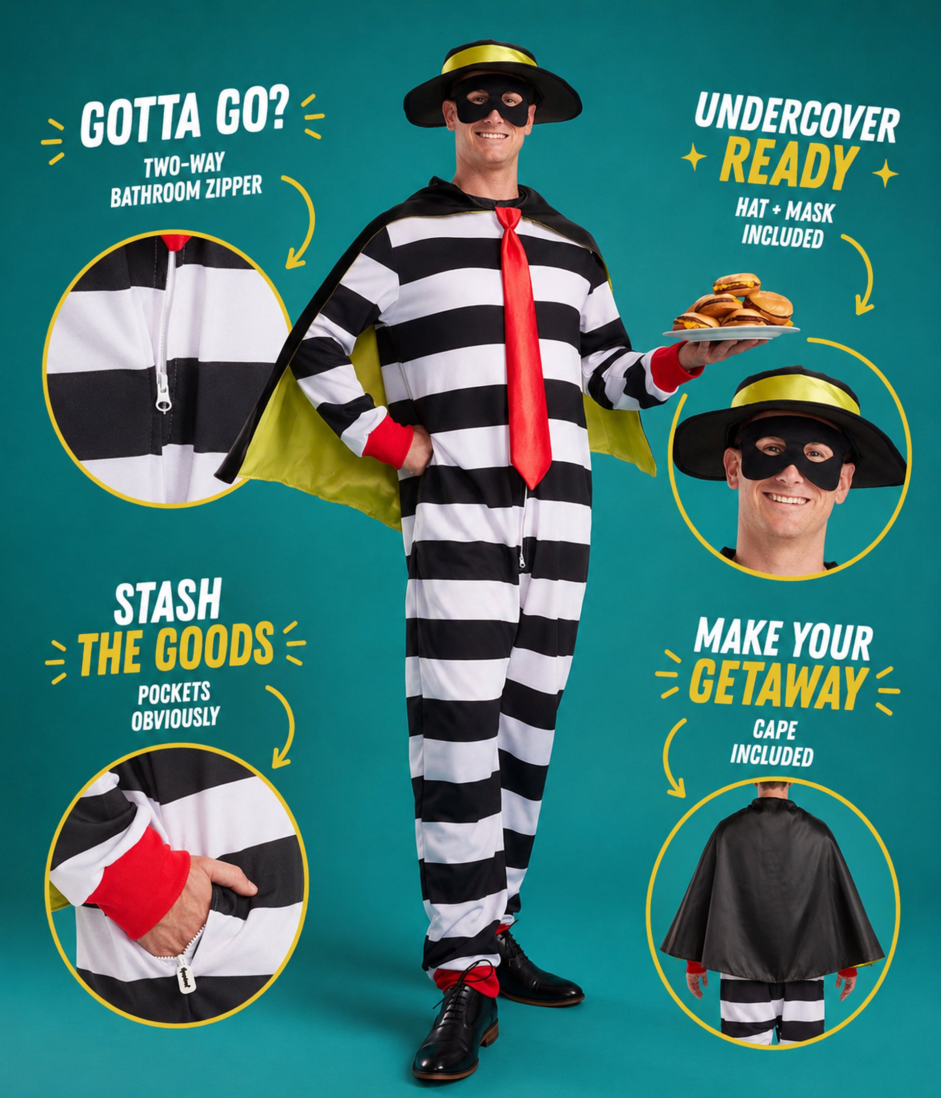 Men's Hamburger Thief Costume Image 2