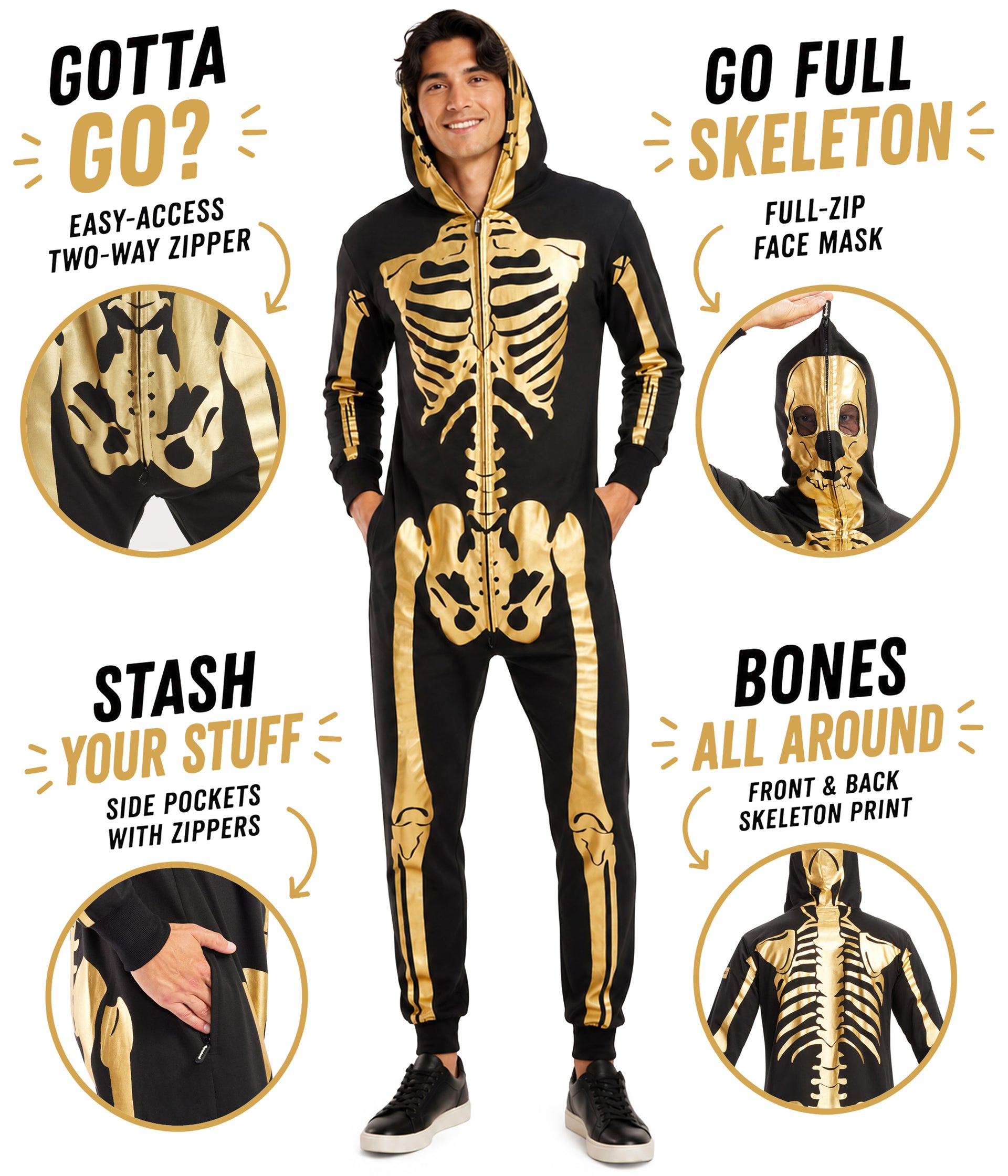 Men's Gold Skeleton Costume Image 2