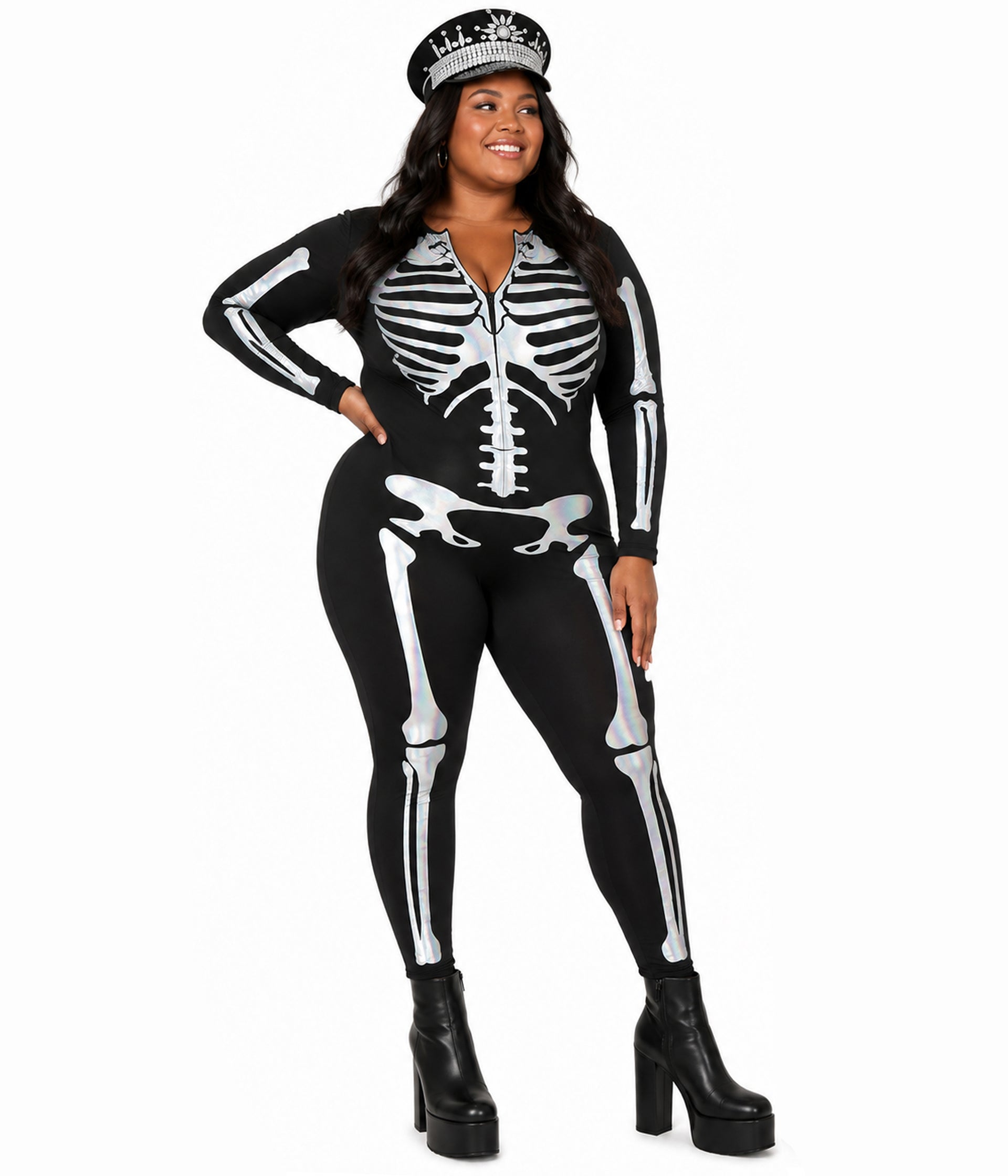 Shimmer Skeleton Bodysuit Plus Size Costume