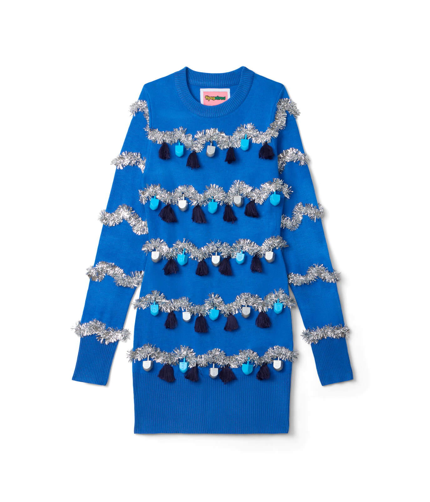 Women's Tinsel Sweater Dress | Funny & Festive Holiday Sweaters | All Sizes | Blue