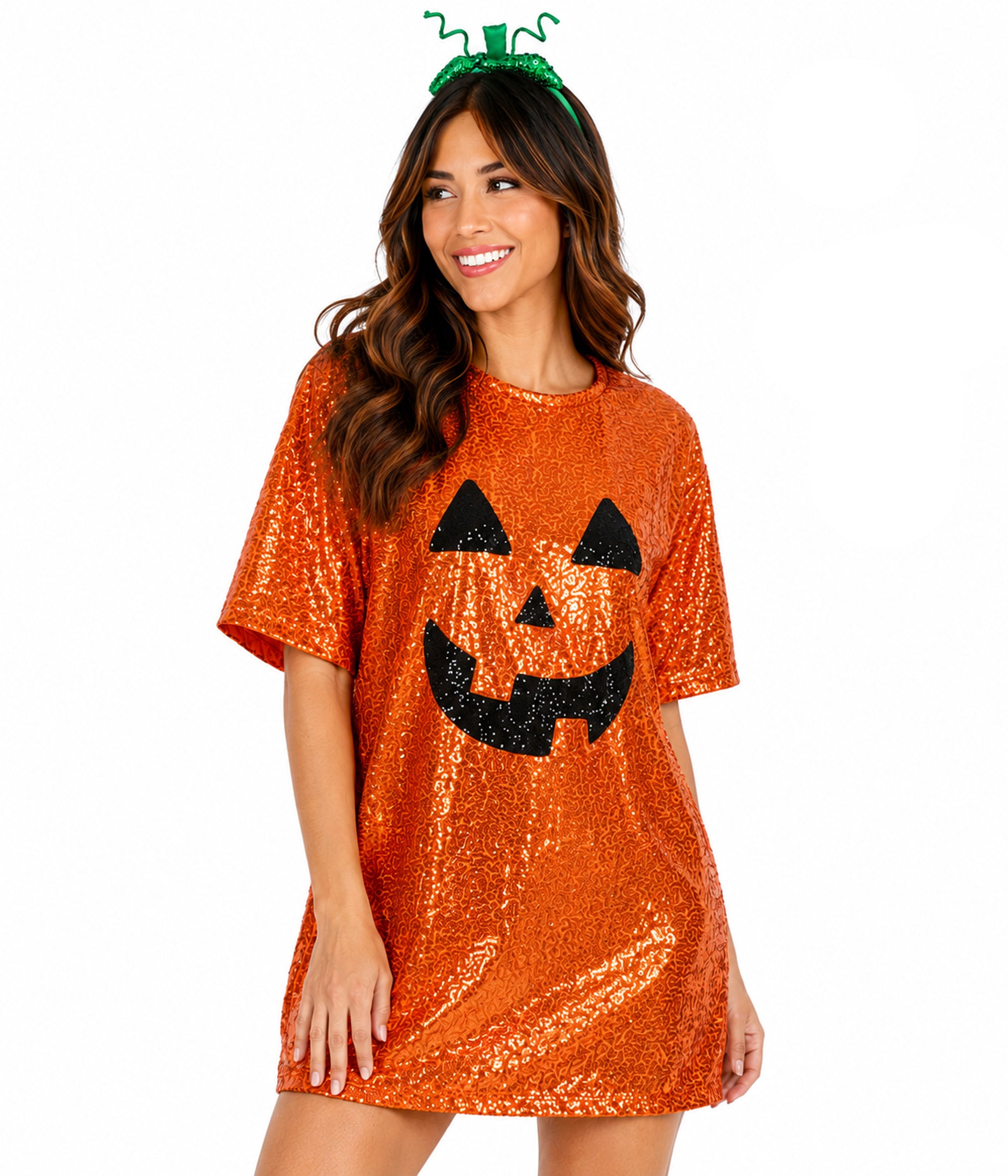 Sequined Pumpkin Costume Dress | Fun Halloween Adult Costume Dress | High Strength & Durable Material | Orange