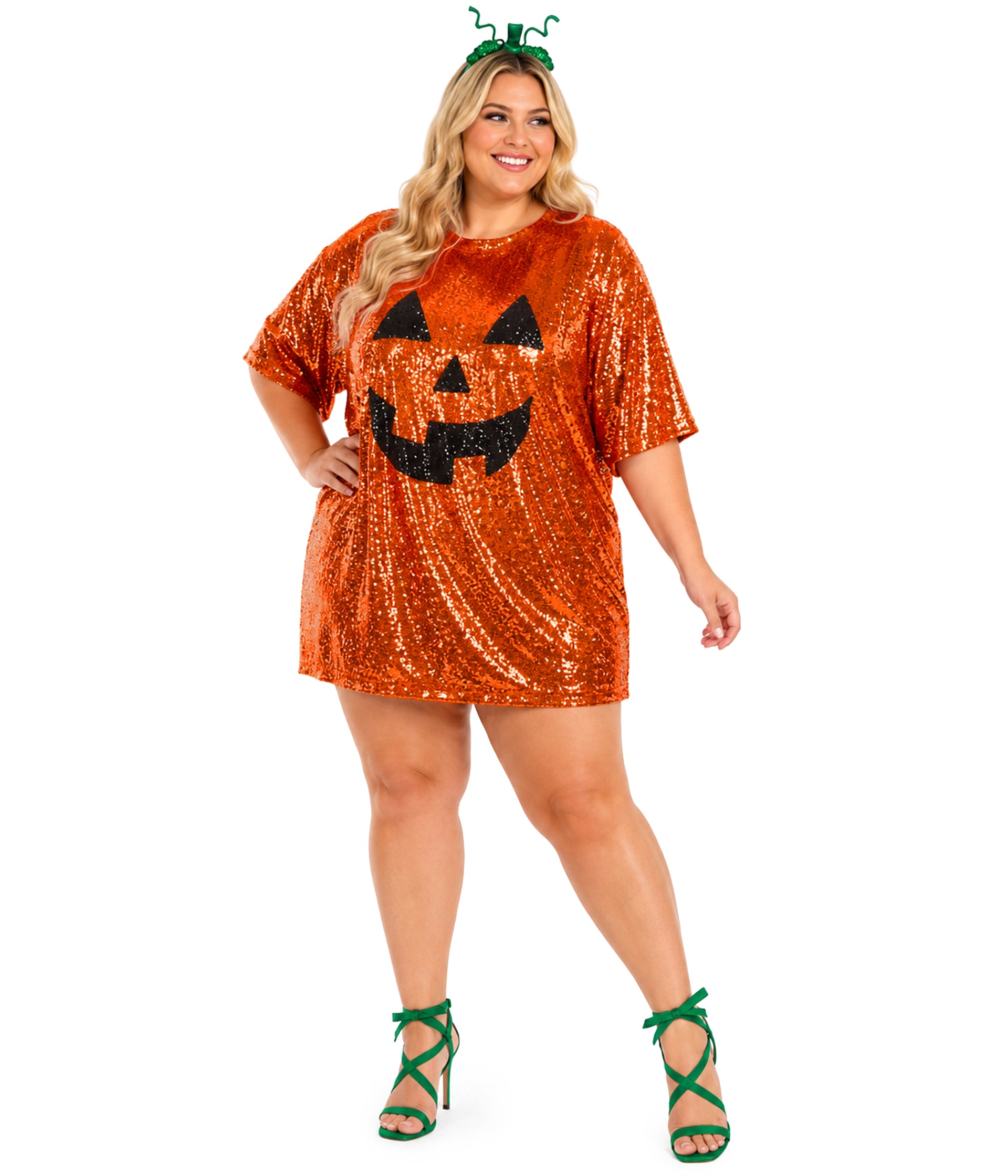 Sequined Pumpkin Plus Size Costume Dress
