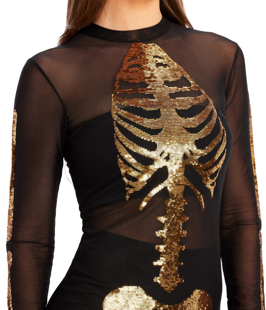 Gold Skeleton Mesh Costume | Fun Halloween Adult Costume | High Strength & Durable Material | Black | Tipsy Elves Gold Skeleton Mesh Costume | Fun Halloween Adult Costume | High Strength & Durable Material | Black | Tipsy Elves