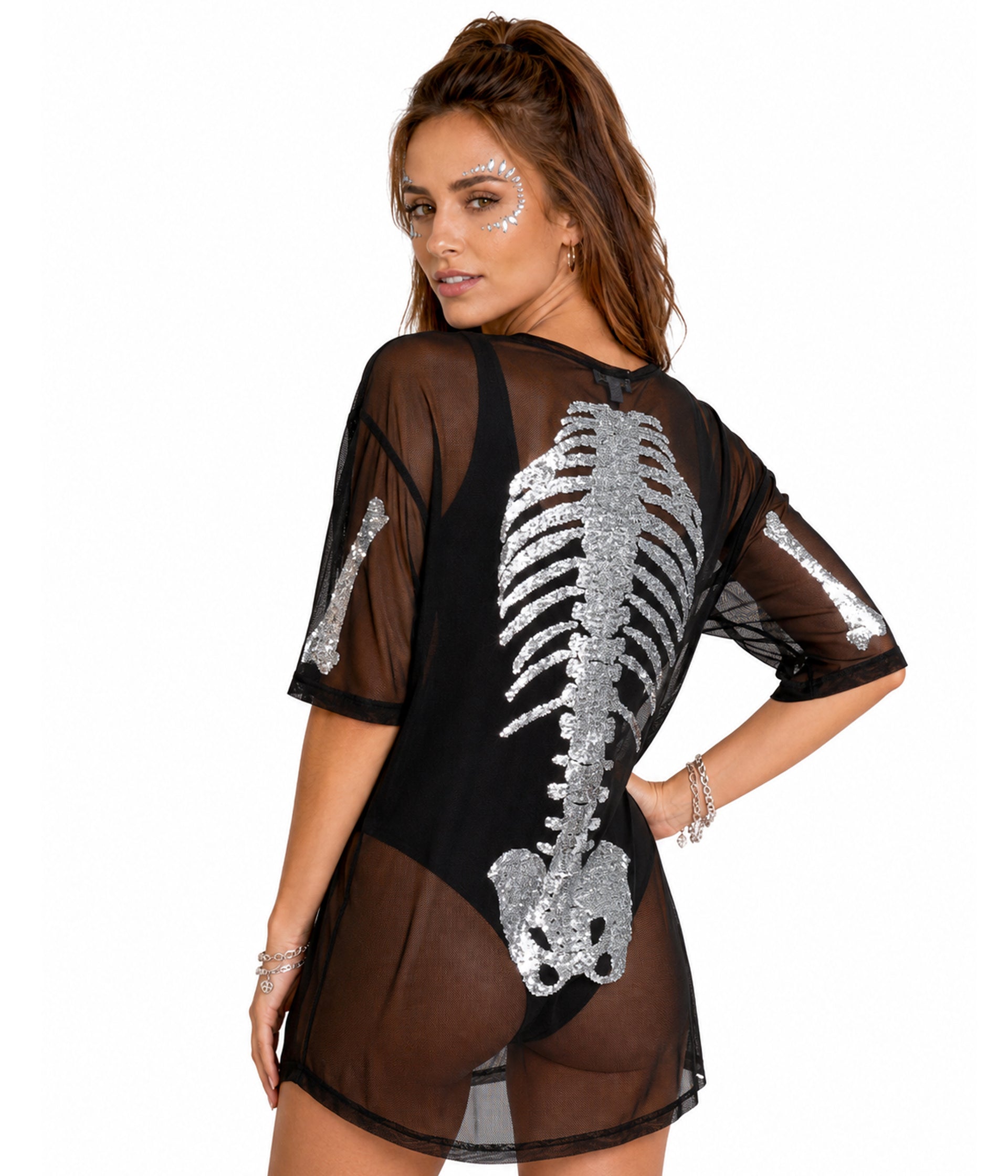 Women's Silver Skeleton Mesh Costume Dress