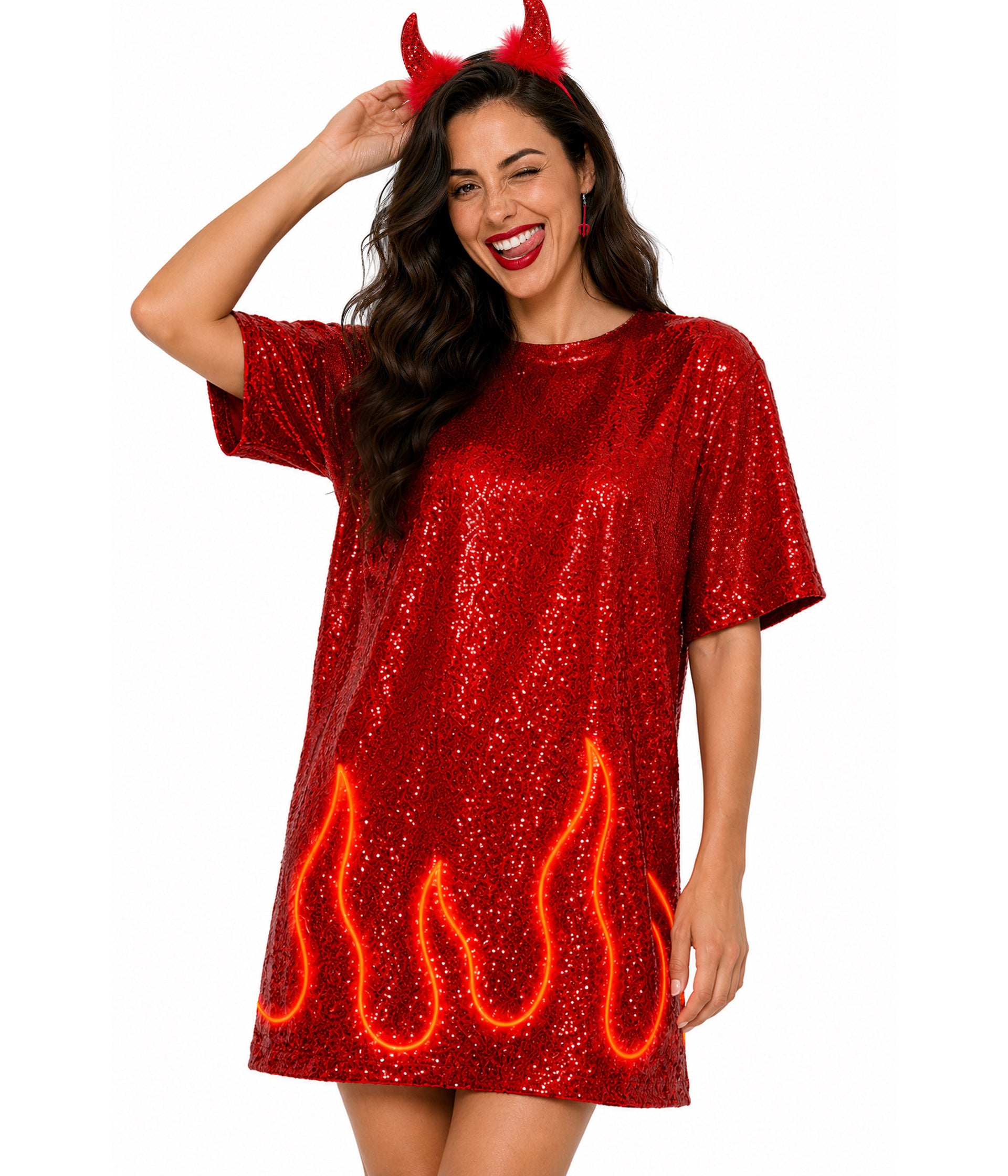 Women's Sequin Light Up Devil Costume Dress