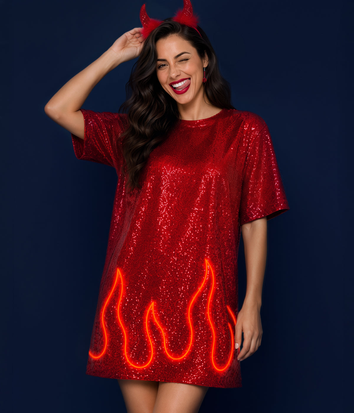 Women's Sequin Light Up Devil Costume Dress