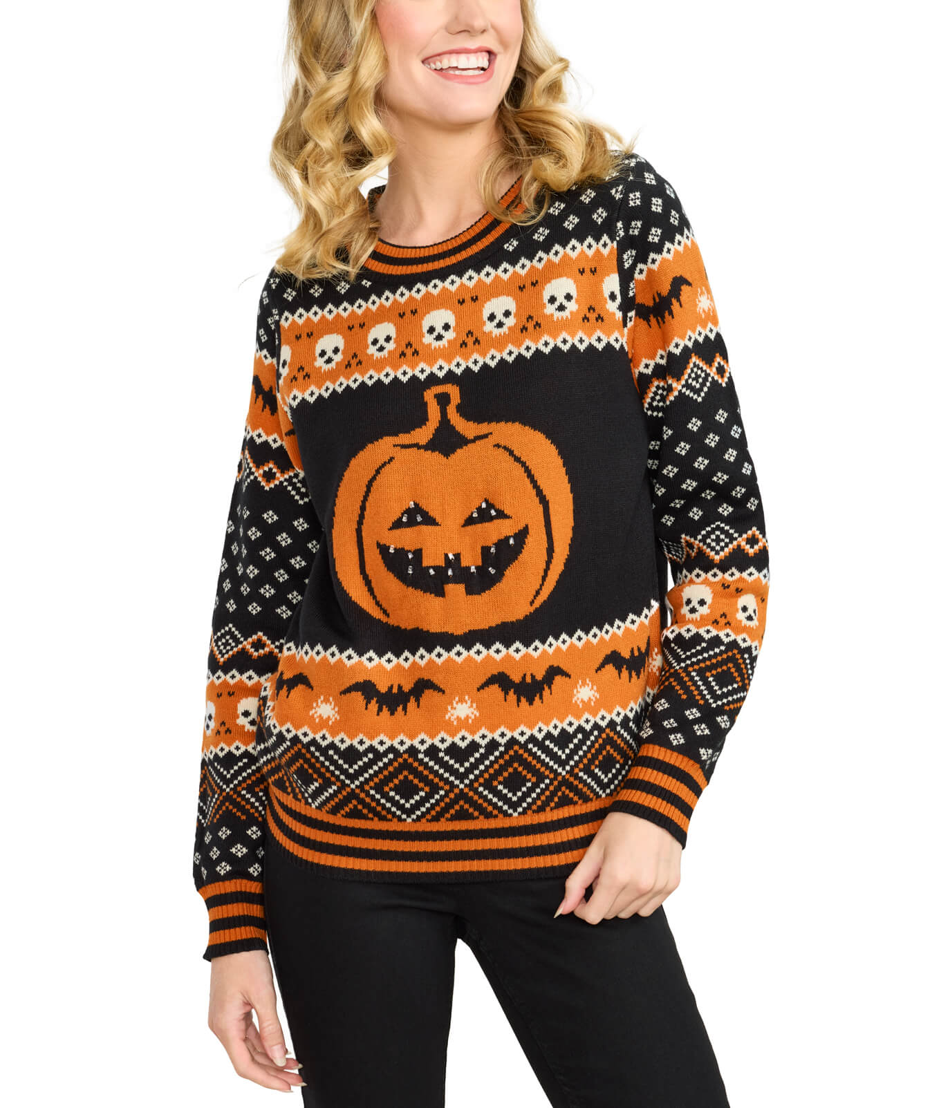 Women's Pumpkin Light Up Halloween Sweater Image 2