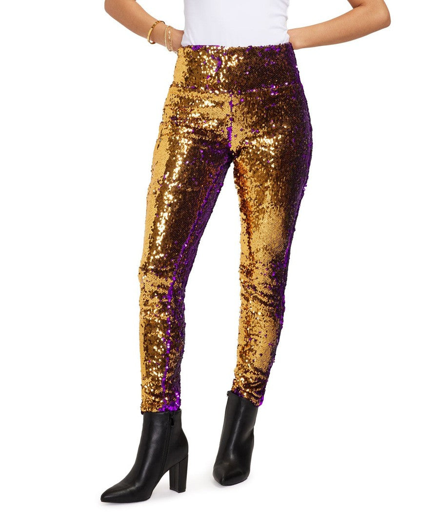 Purple and Gold Reversible Sequin High Waisted Leggings: Women's