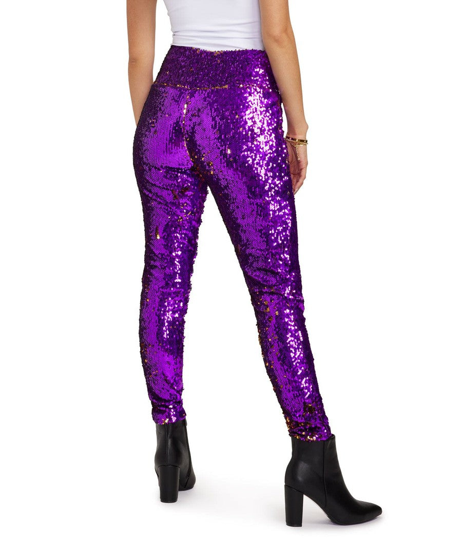 Purple and Gold Reversible Sequin High Waisted Leggings Image 4