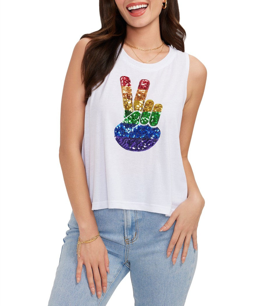 Pride Peace Sequin Cropped Tank Top