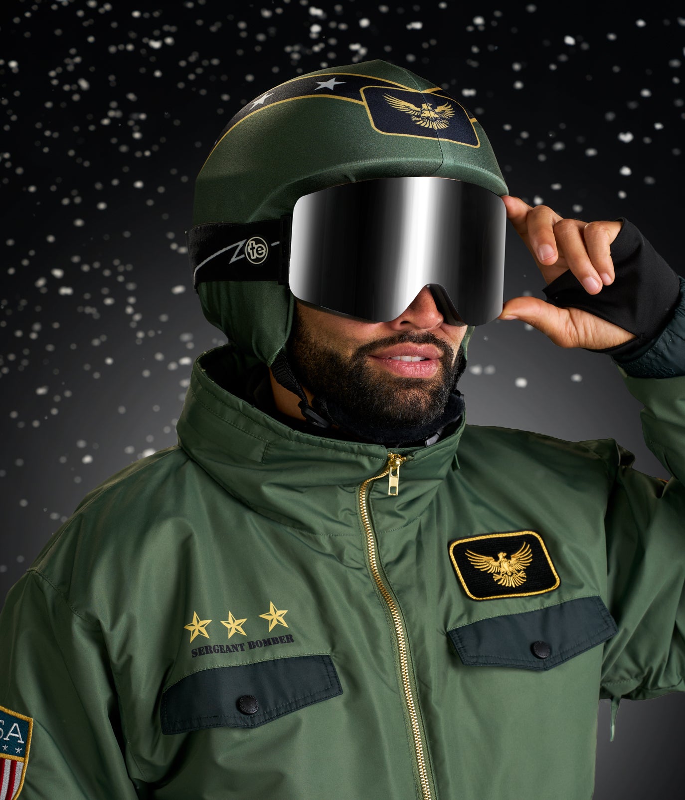 fighter pilot snowboard helmet Men's Fighter Pilot Snow Suit and Helmet Cover | Epic Winter Ski Suit | High Strength & Durable Material | Olive Green