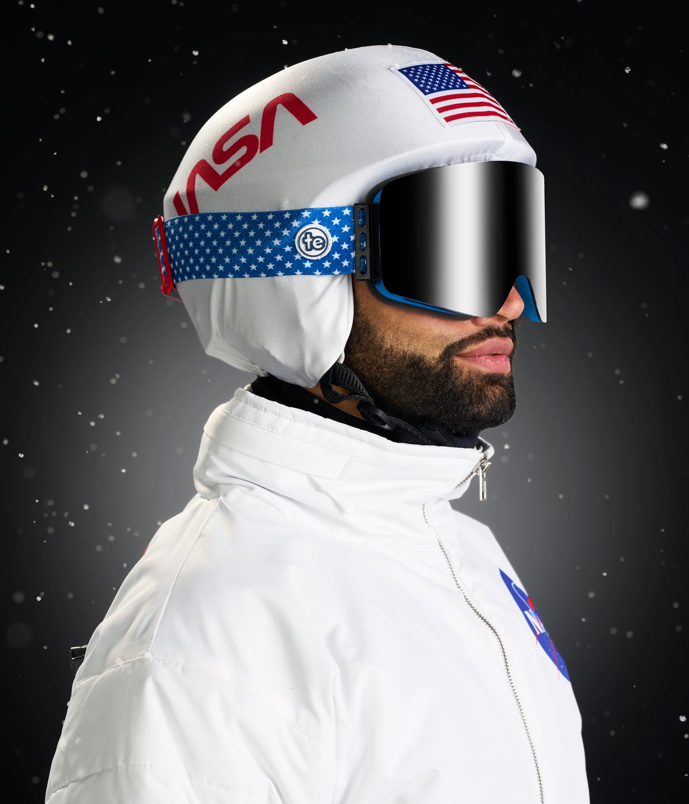 Men's Space Racer Snow Suit and Helmet Cover | Epic Winter Ski Suit | High Strength & Durable Material | White