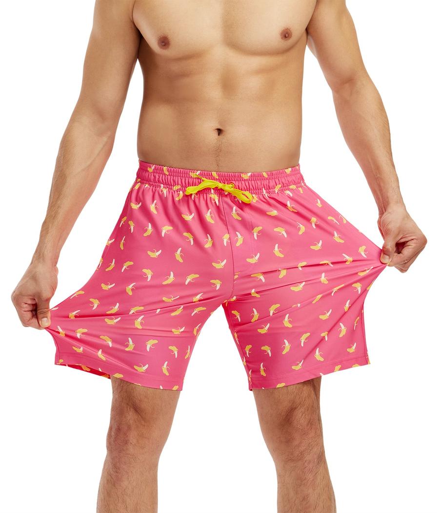 Pink Banana Stretch Swim Trunks With Liner - 7.5" Inseam
