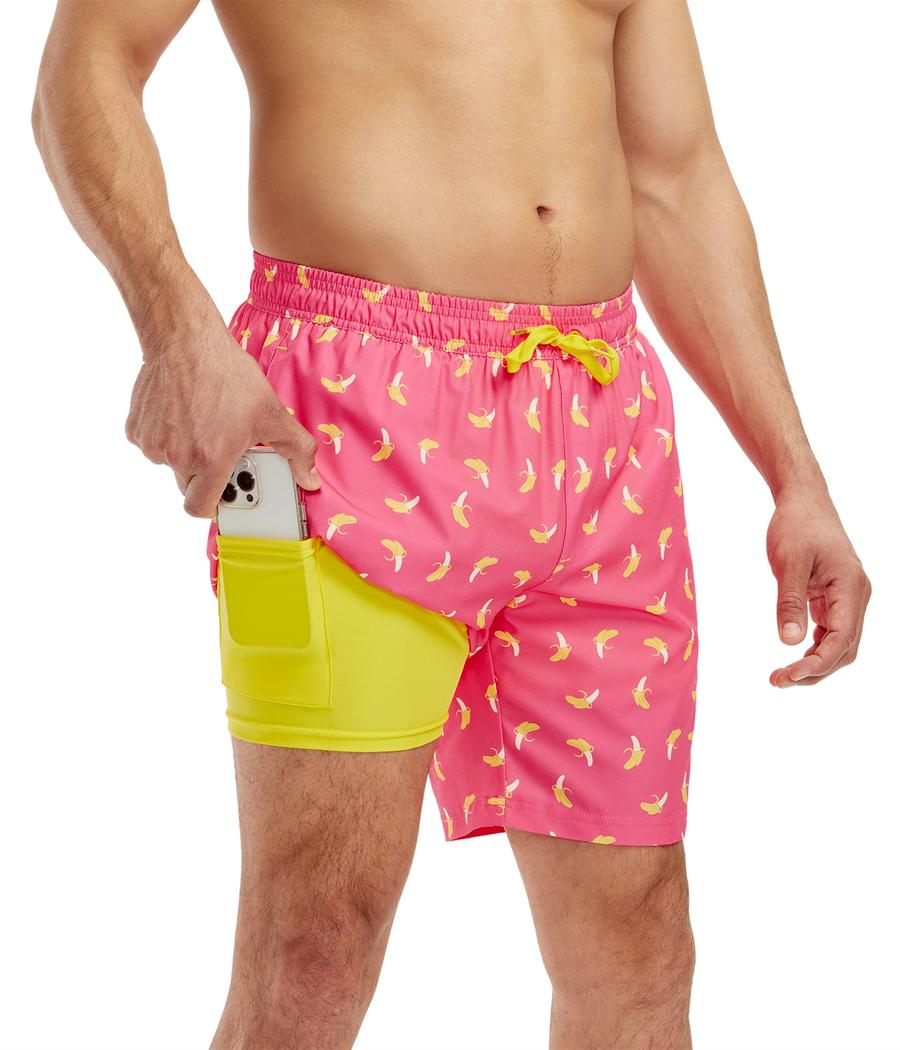 Pink Banana Stretch Swim Trunks With Liner - 7.5" Inseam