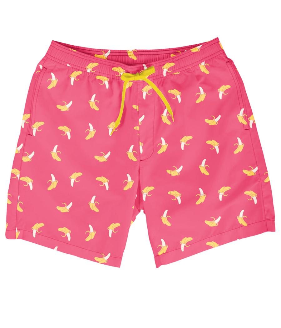 Pink Banana Stretch Swim Trunks With Liner - 7.5" Inseam