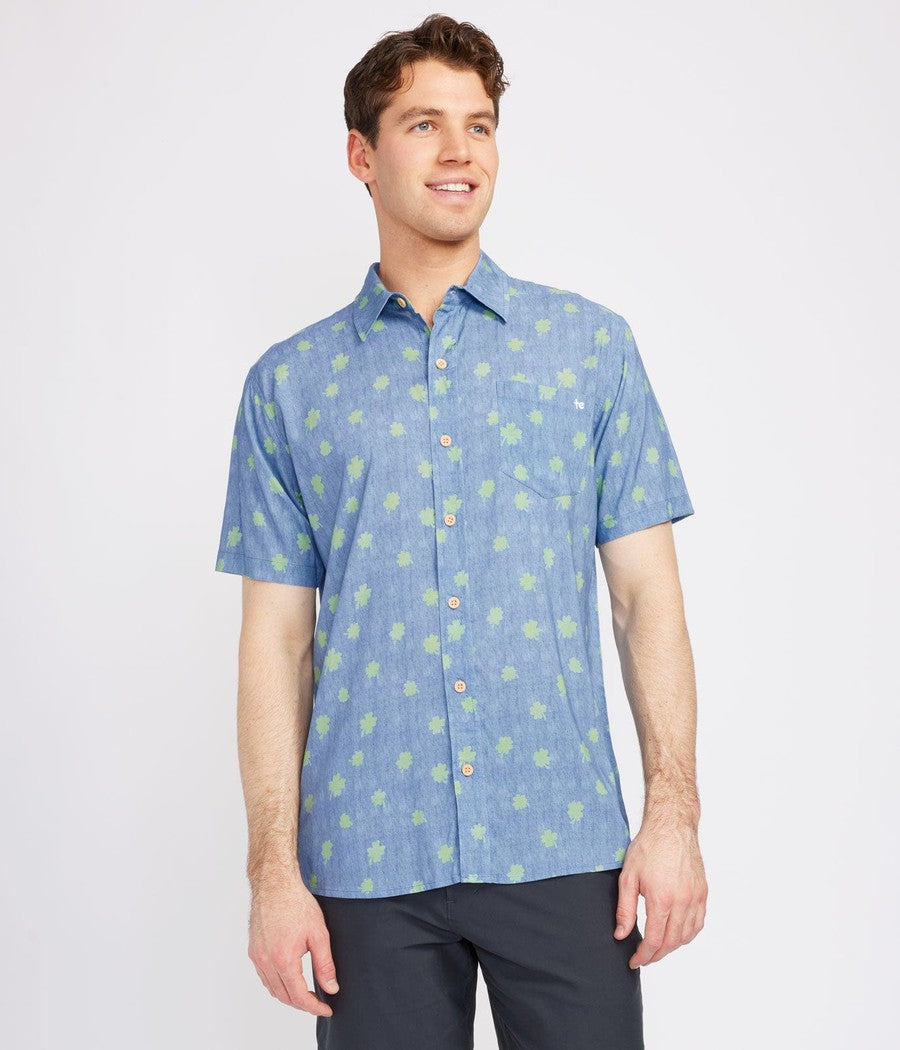 Men's Blue Clover Button Down Shirt Image 2
