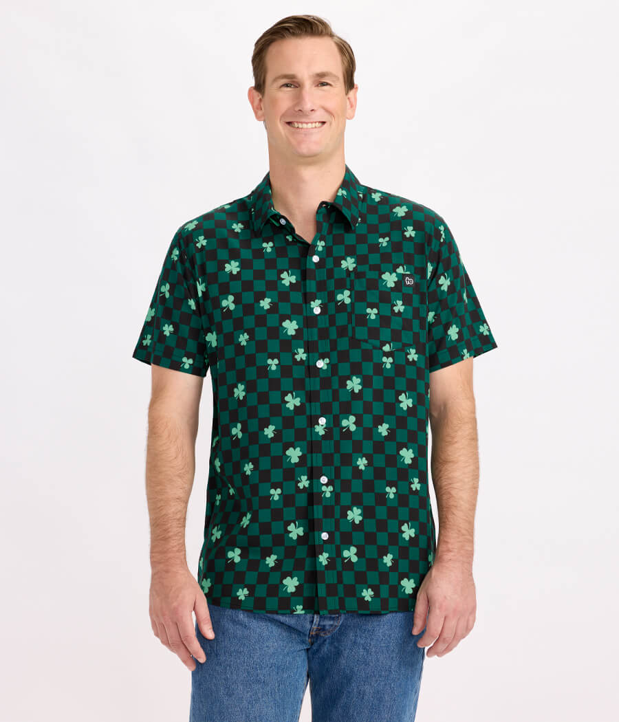 Men's Checkered Clover Button Down Shirt