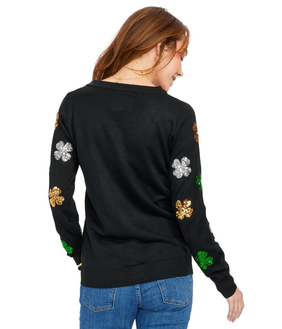 Women's Sequin Clover Cardigan Sweater Image 2
