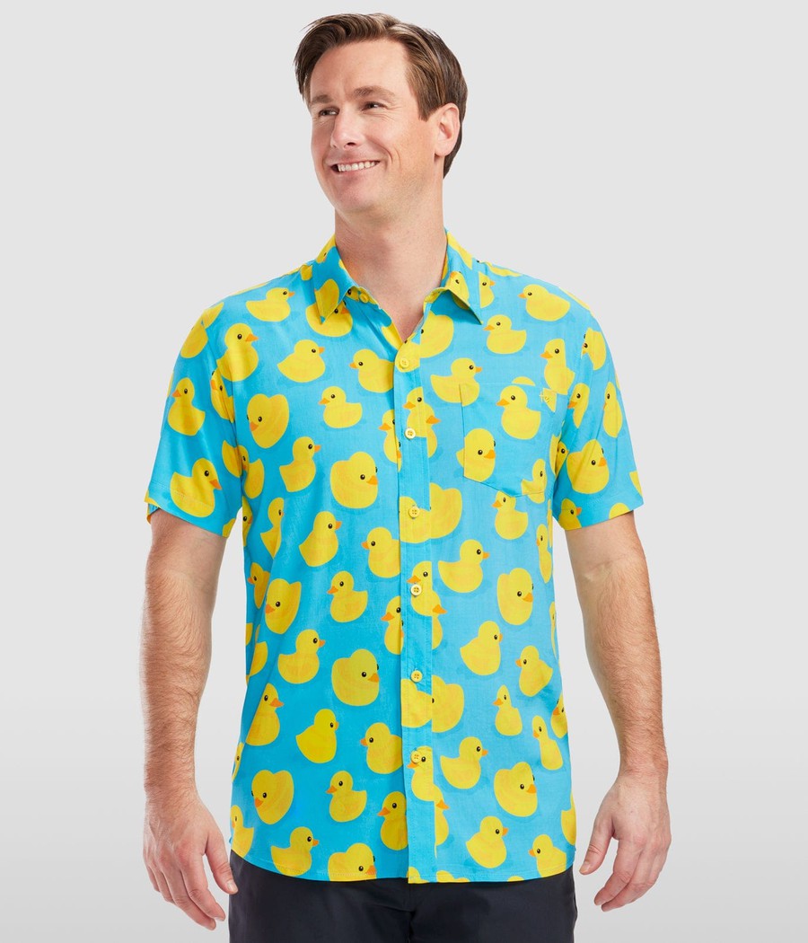 rubber duck dress shirt Mens Button Down Shirts - Black Rubber Duck (Stretch)