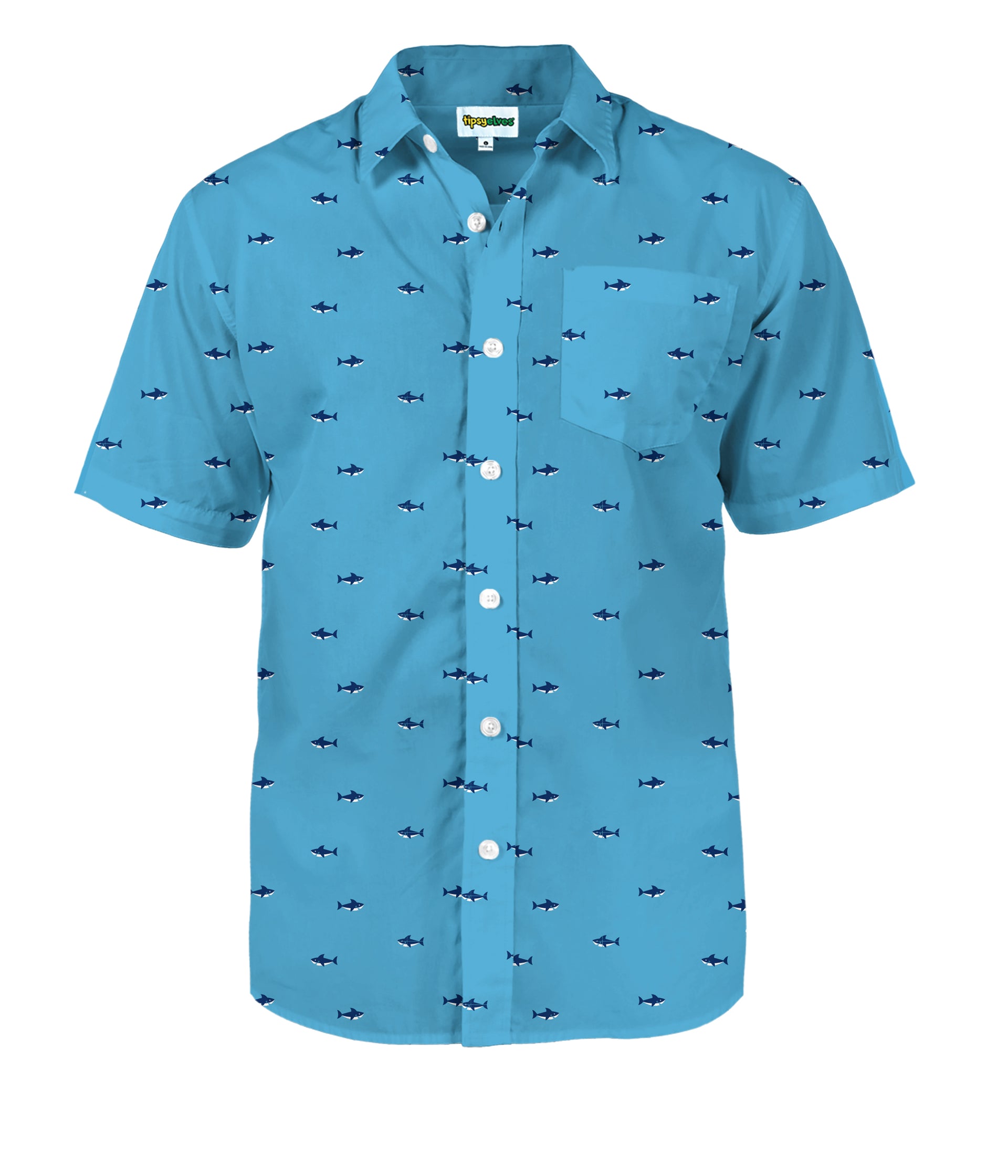 Blue shirt with fish pattern on a white background