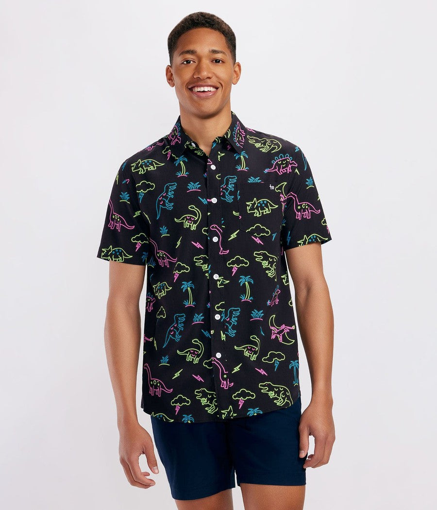 Men's Neon Dinosaur Hawaiian Shirt