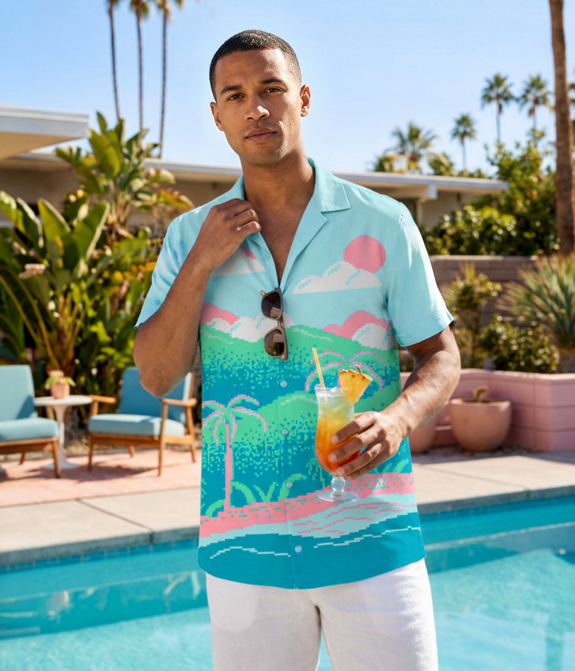 Men's 8-Bit Paradise Cabana Shirt: Men's Vacation Outfits | Tipsy
