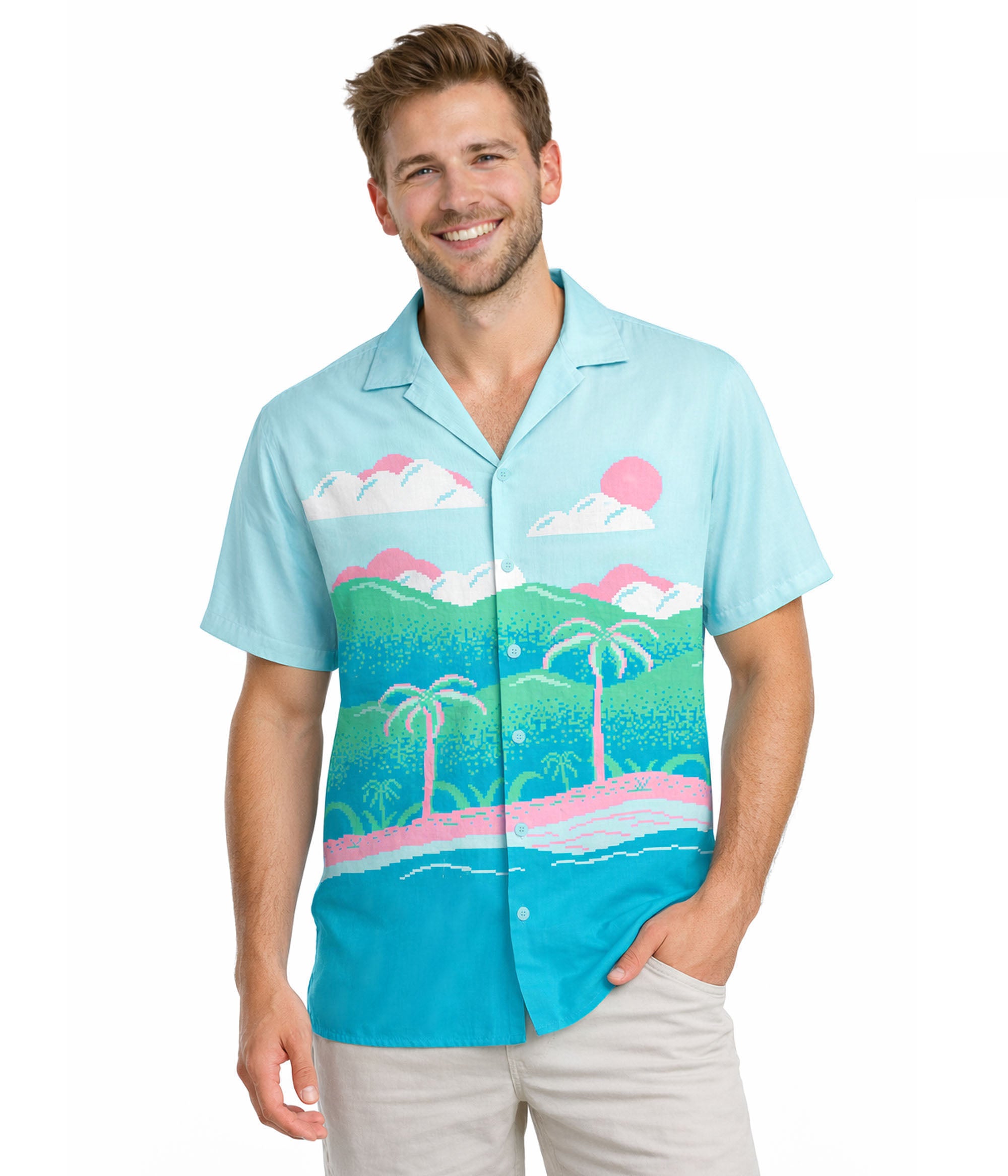 Men's 8-Bit Paradise Cabana Shirt: Men's Vacation Outfits | Tipsy