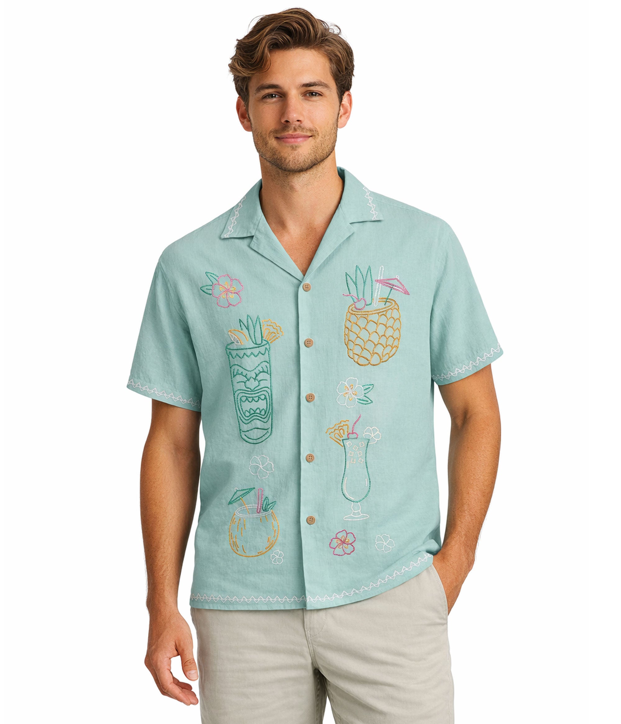 Men's Tiki Drink Linen Cabana Shirt: Men's Vacation Outfits