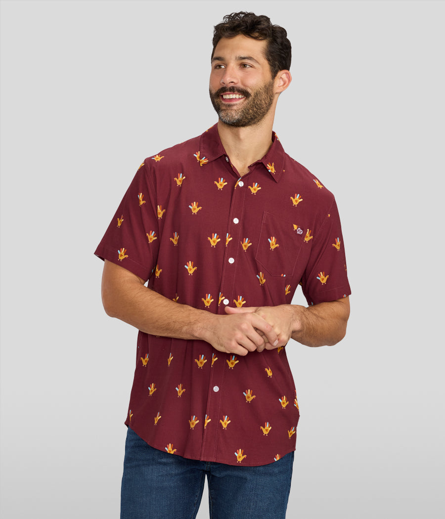 men's thanksgiving dress shirts Men's Thanksgiving Red Cartoon Turkey Button Long Sleeve Holiday Shirt joliplacard
