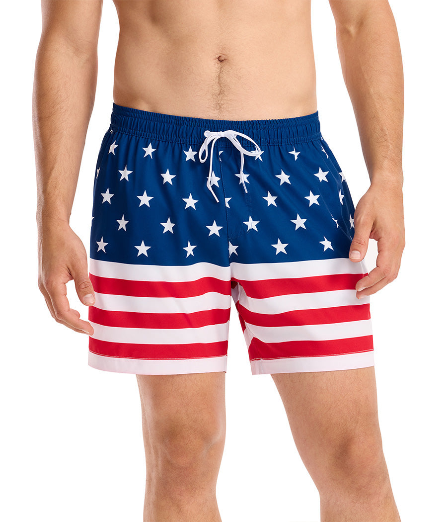 American Flag Stretch Swim Trunks - 6" Inseam