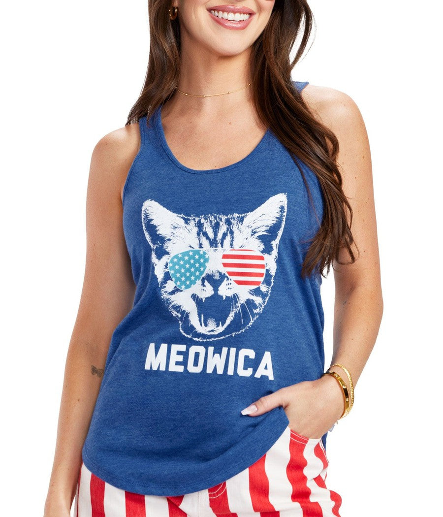 Women's Blue Meowica Tank Top