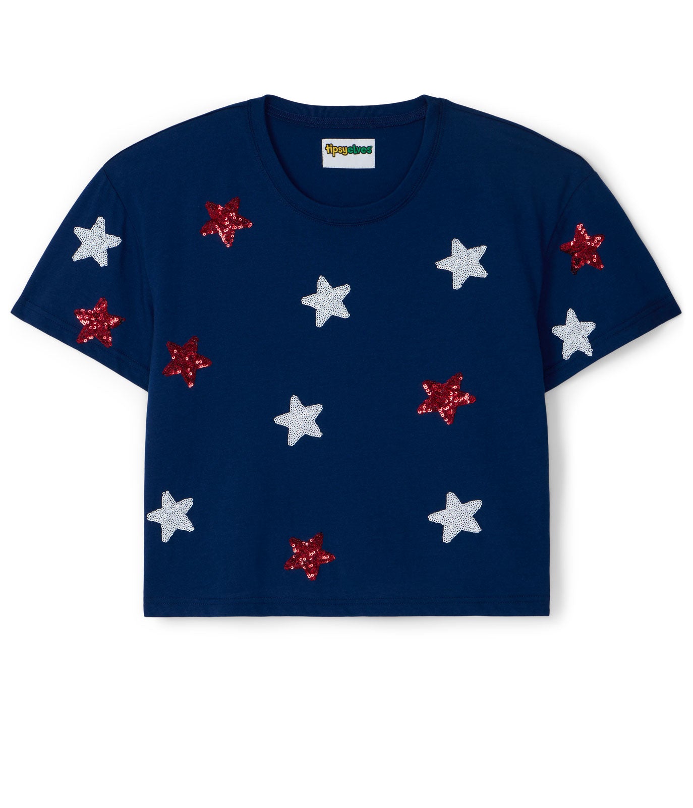 Women's Navy Stars of Summer Sequin Cropped Tee Image 2