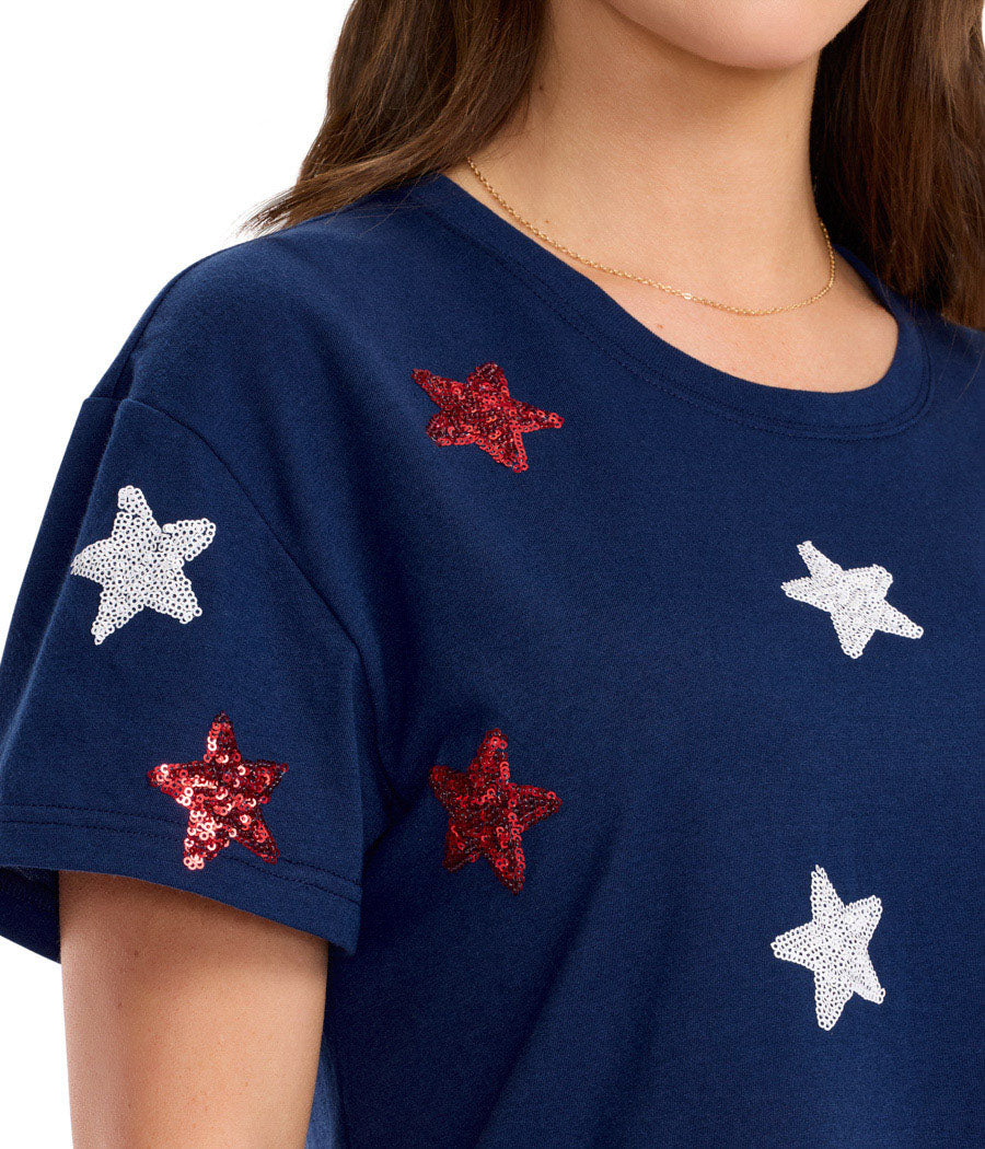 Navy Stars of Summer Sequin Cropped Tee: Women's Patriotic