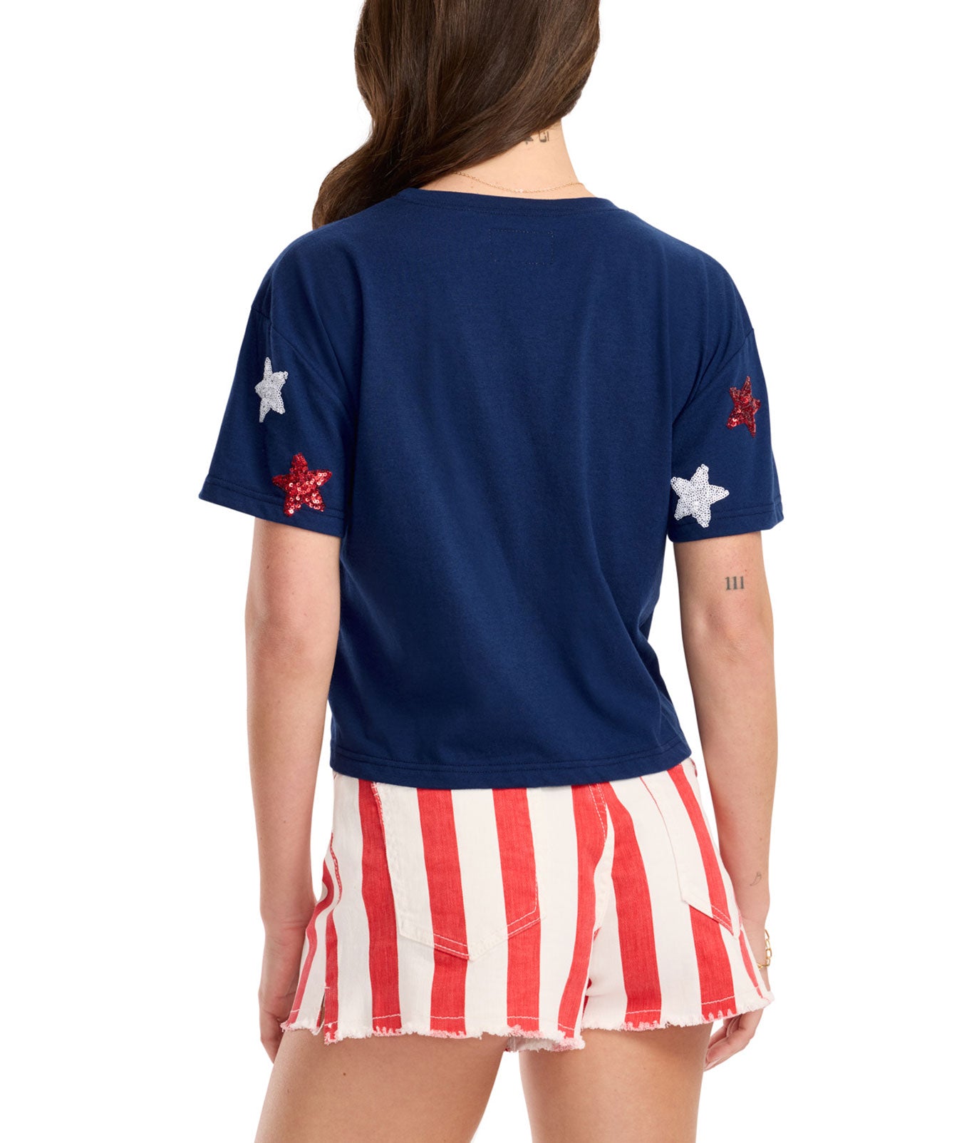 Navy Stars of Summer Sequin Cropped Tee: Women's Patriotic