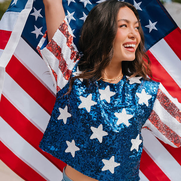 shop womens - women's stars and stripes sequin crop top