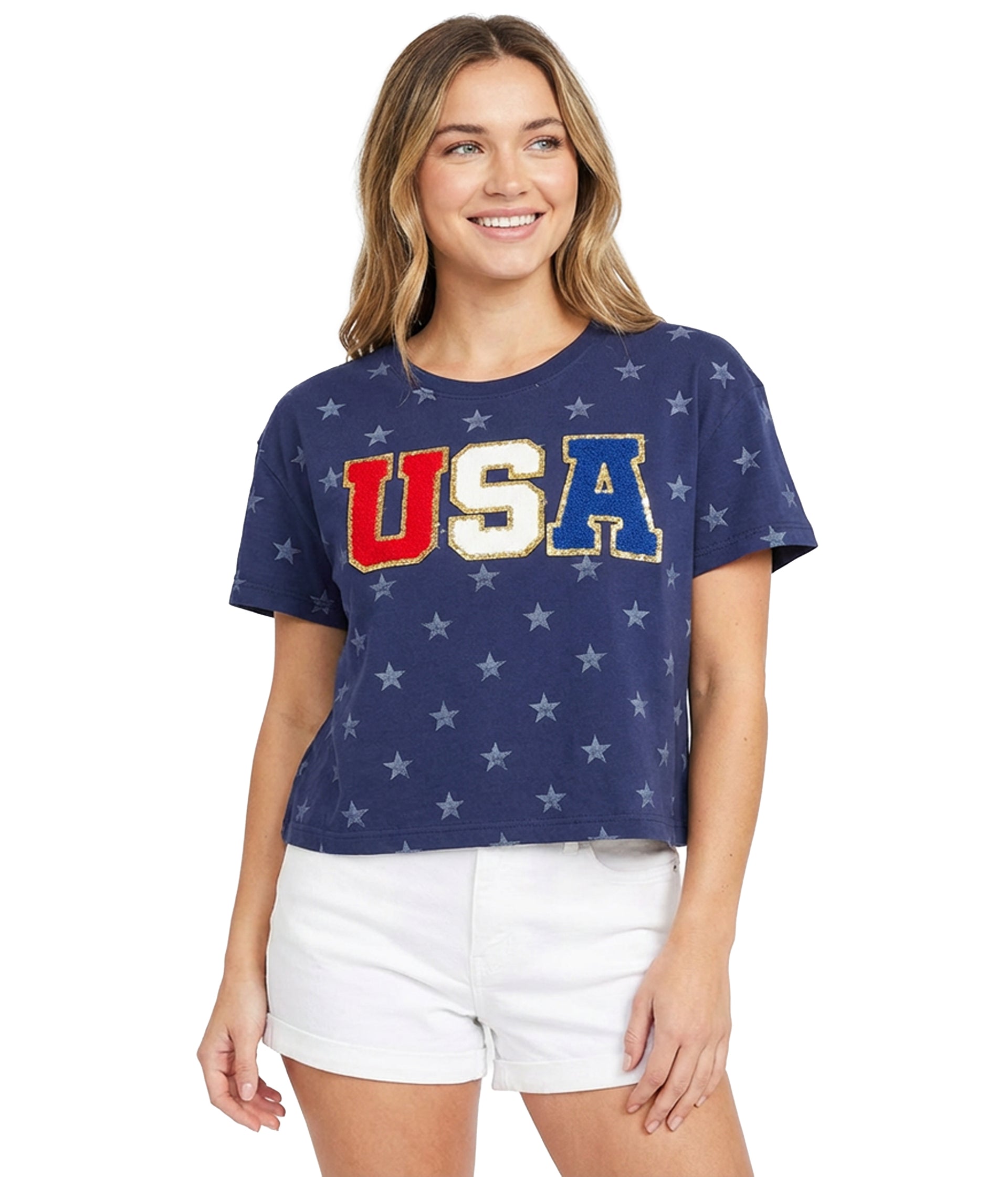 Women's Sparkler USA Patch Cropped Tee Image 2
