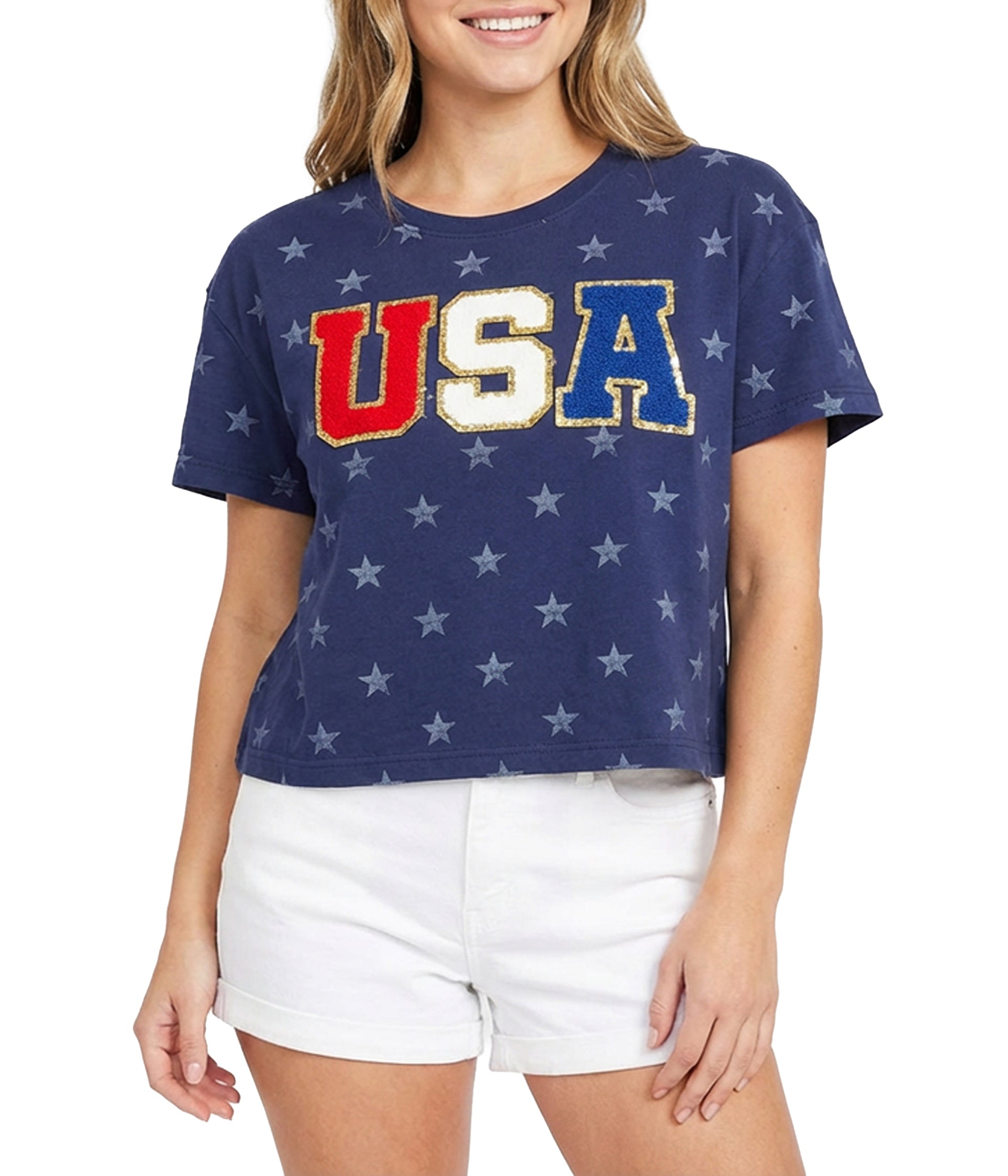 Women's Sparkler USA Patch Cropped Tee